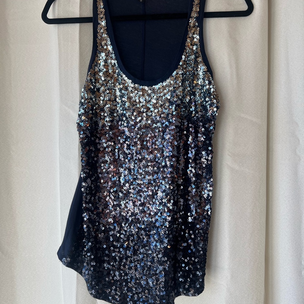 Express Blue and Silver Sequin Sleeveless Tank Top
